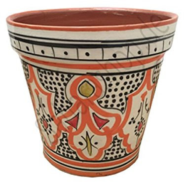 Saharashop Marokkanischer Keramik-Blumentopf Orange 15 cm, Pflanztopf Pflanzcontainer, Blumenkasten Balkonkasten Balkontopf, Pflanzkübel für Garten Balkon Terrasse Zimmer Büro
