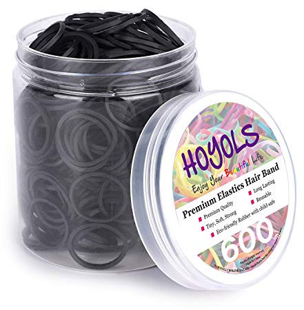 HOYOLS 2 cm Schwarzes Gummibänder Haar Krawatten kleine Pferdeschwanz Halter für Kleinkind Mädchen Kinder dickes Haar Mini Gummibänder keine Beschädigung Handwerk Büro 600pcs(M)