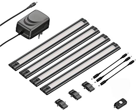 ledscom.de 4er Set LED Unterbau-Leuchte SIRIS schwarz matt mit Bewegungsmelder, flach, je 30cm, je 370lm, weiß
