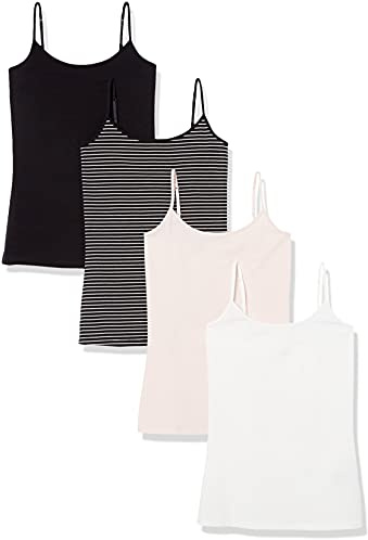 Amazon Essentials Women's Kamisol smal passform, Pack of 4, Blekrosa/Rand/Svart/Vit, L