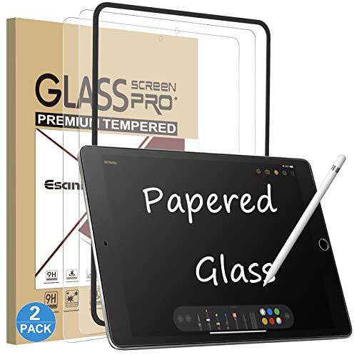 Esanik (2 Piezas Protector de Pantalla para iPad 9/8/7 (10,2 Pulgadas, 2021/2020/2019 Modelo) iPad Air 3 (2019) y iPad Pro 10,5, Protector Vidrio Templado de Papel Mate Antirreflejos para Dibujar