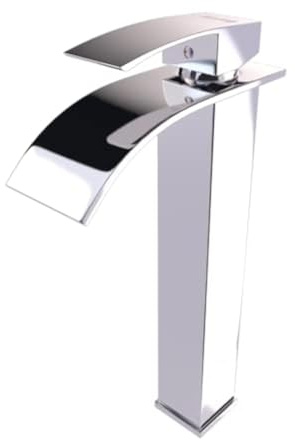 Kadelg Hoch Wasserhahn Wasserfall Bad, Einhebelmischer, Waschtischarmatur Chrom, Keramikventil Waschtischmischer