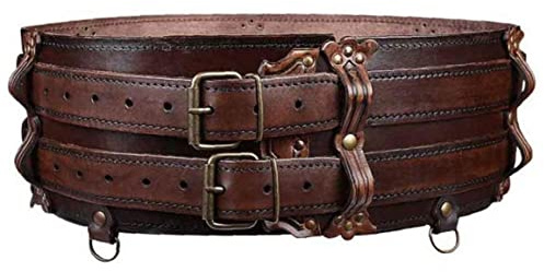 Onsinic Leder Bund Mittelalterlicher Abenteurer Gurt Gürtel Doppelband Taillenbänder Steampunk Geschenk Für Männer Frauen, Dunkelbraun, 33.8-43.3inches