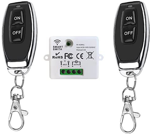 Commutatore mini relè senza fili radio 220v 230v 10A RF433 mhz, 2 telecomandi a lunga distanza 150 m, per pompe, motore luminoso, ventola elettrodomestici allarme, DIY - interruttore senza fili