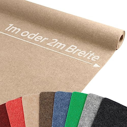 Messeteppich Rips MALTA 100x400 cm Beige – schwer entflammbarer Eventteppich | gerippter Rips Nadelfilz Boden | schalldämmend, rutschfest & leicht zu verlegen | ideal für Messe & Event