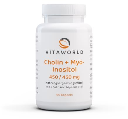 Vita World Choline 450 mg + Myo-Inositol 450 mg 60 Capsules Vegan Choline Bitartrate Made in Germany