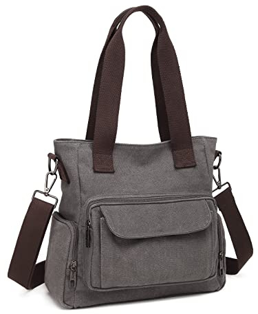 Kono Damen-Handtasche aus Segeltuch, lässig, Hobo-Umhängetasche, Tragegriff oben, für Arbeit, Reisen, Einkaufen, grau, M