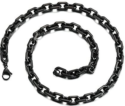 ANAZOZ Halskette Mann Edelstahl 45 cm, Kette Ohne Anhänger Mann 8mm Breit Gliederkette Schwarz