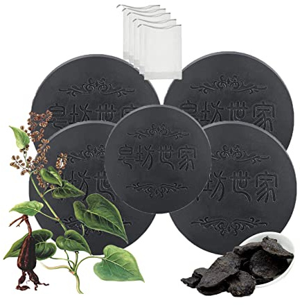 He Shou Wu Black Hair Shampoo Bar With Bubble Net - Natural Darkening Soap for Growth and Loss Prevention (5 Pieces)