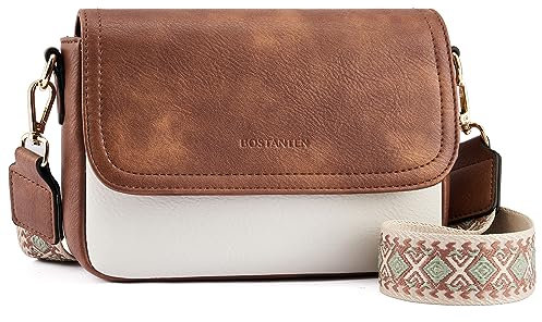 BOSTANTEN Damen Handy Umhängetasche, Crossbody Bag mit verstellbarem Breiter Gurt, PU Leder Gesteppte Umhängetasche für Damen