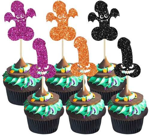 Gyufise 24 Pcs Halloween Bachelorette Cupcake Toppers - Glitter Bridal Shower Cake Topper Decorations for Spooky Bachelorette Party