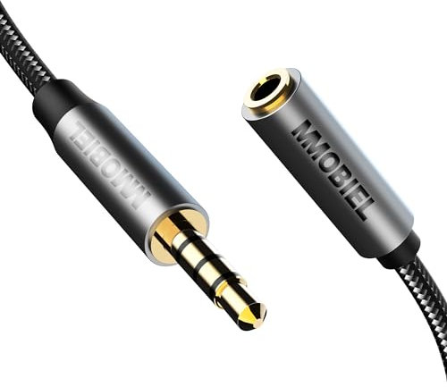 MMOBIEL 3.5mm Audio Male to Female Jack Aux Cable – 4-Pole TRRS Jacks – Aux Extension Cable – Audio and Microphone Function – Compatible with Headset, Earphone, Phone etc. - 1M
