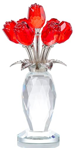 Ornalrist Crystal Red Rose Bouquet Gifts for Women Girlfriend Ornament | Crystal Red Rose Bouquet Gifts for Women Girlfriend, Glass Floral Ornament Collectible Figurines Valentine's Day for Women