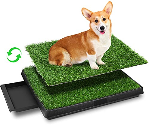 Hundeklo Hundetoilette Welpentoilette mit Saum-Upgrade für Haustiere für Kleine Grosse ältere Hunde Tier WC mit Kunstrasen Zwei Rasenstücke sind austauschbar und der Rasen erhöht die Qualität