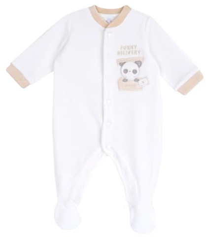 Chicco Tutina Con Apertura Frontale, In Ciniglia, Pigiama Unisex - Bimbi 0-24, Bianco (5-1M), 0 mesi, Designed in Italy