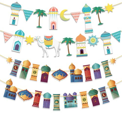 HOWAF 4 Pack Ramadan Girlande Ramadan Mubarak Banner, Eid Mubarak Banner Eid Mubarak Wimpel Islamischen Mond Sterne Ramadan Banner Ramadan Kareem Banner für Ramadan Deko Eid Mubarak Dekoration