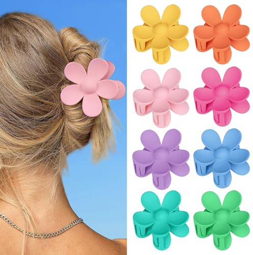 Kavya Haarklammer Blume Groß, 8 Stück Blumen Haarklammern Elegante Haarspange Blumen Kunststoff Haarspangen Damen Rutschfest Mehrfarbige Flower Hair Clip Hair Accessories für Frauen Mädchen
