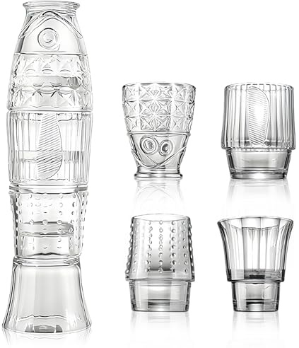 MEETOZ Lot de 4 verres à bière empilables en forme de poisson pour soda, jus, lait, coca, bière, spiritueux
