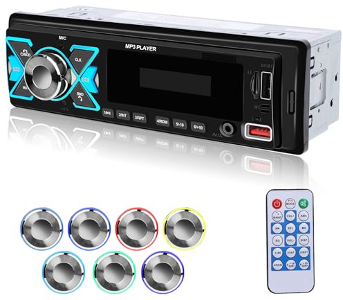 NHOPEEW Autoradio 1 Din con doppio Bluetooth - Radio Auto Supporto FM EQ 7 Retroilluminazione a colori - U Disk/AUX in/TF Card play/APP localizzare e trovare l'auto / MP3 / WMA/WAV/FLAC