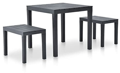 QZZCED Terrassenmöbel Gartenmöbel-Sets Balkonmöbel-Sets Garten-Couch-Set Gartentisch mit 2 Bänken Kunststoff Anthrazit für Gärten, Terrassen, Balkone