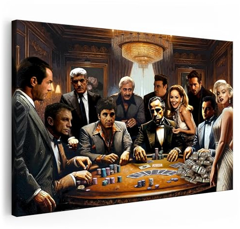 Artmazing | Hollywood Poker Bild Bunt | S-Art Bilder Modern | Leinwandbild XXL für Wohnzimmer | Wandbild Deko | Buntes Poster für Wand