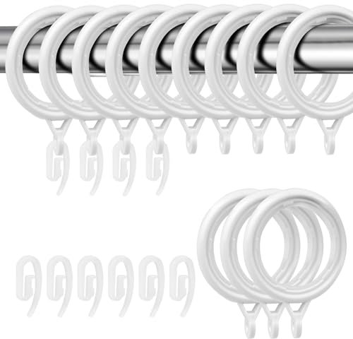 40 Pack Curtain Rings and Hooks, KissDate White 42mm Hanging Rings Hooks Plastic White Curtain Rings with Hooks for Hanging Curtains Drape Sliding Eyelet Rings
