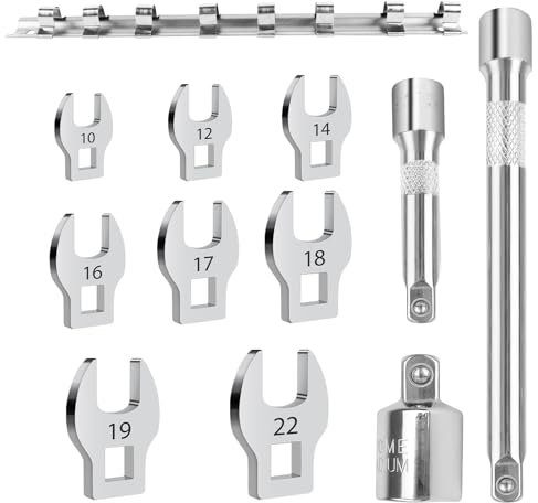 Filltown 11-tlg. Hahnenfußschlüssel-Satz, Maulschlüssel-Set, Metrisch 10mm/12mm/14mm/16mm/17mm/18mm/19mm/22mm Austauschbare Flare Muttern Schlüssel für Befestigungselemente mit Hülsenwerkzeugen