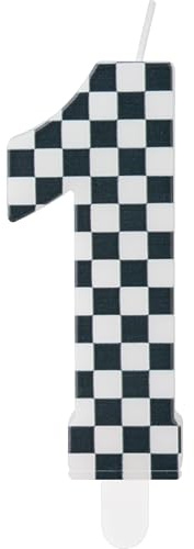 Racing Cars Birthday Candles,Girls Boys 1st Birthday Decorations,Black and White Stripes Number 1 Candle for Cake, Black White Candles for Racing Cars Themed Party Decorations Supplies