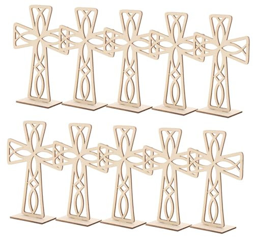 SEWACC 10 Stück Kreuz Auf Kordel Religiöses Handwerk Für Jungen Und Mädchen Dekoratives Holzkreuz Schmuck Bastelbedarf