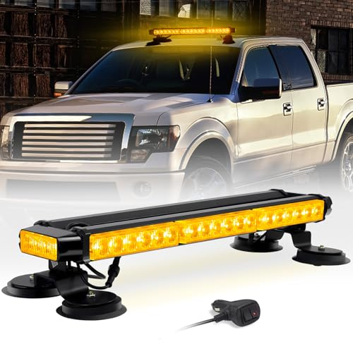 Esoldnic 42 LED Strobe Flashing Light Bar Douible Side High Intensity Amber Strobe Lights 12-24V Emergency Light Bar with Magnetic Mounts for Vehicle Truck Trailer Roof Security