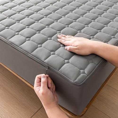 Coprimaterasso Trapuntata con Cerniera 160x190 Personalizzabile Fodera Sacco Materasso Matrimoniale/Singolo Lenzuolo Imbottito Tutto Incluso Copri Proteggi Materasso Topper Lavabile(180x190+10cm,Gray