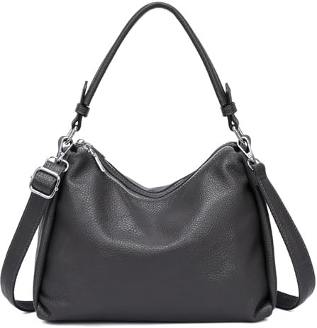 OBC Damen Tasche Shopper Handtasche Hobo Bag Schultertasche Cross Over Umhängetasche Beuteltasche Henkeltasche Leder Optik Grau