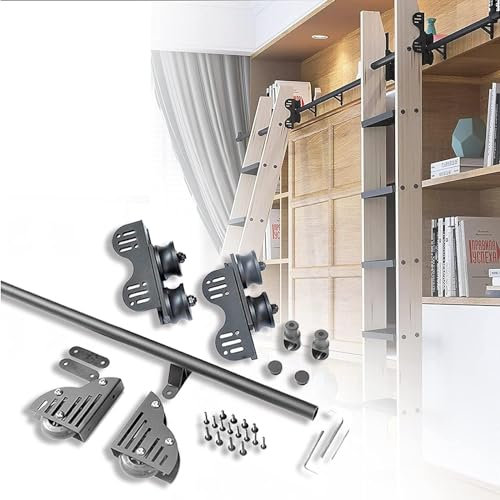 Einziehbare Rollleiter, Hardware, Bibliothek, Schiebeleiter, Hardware-Set, einziehbare Rollleiter, Hardware + Bodenrolle (800 cm) Schienensatz)