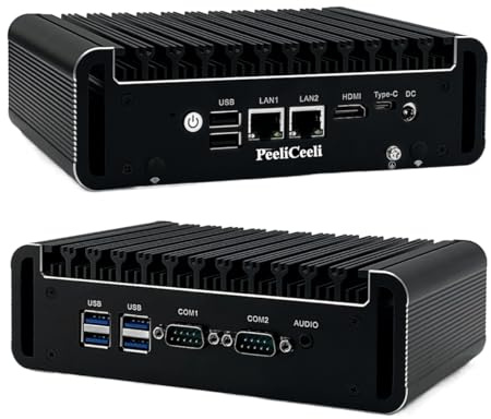 PeeliCeeli Celeron N5105 Mini PC 4K Dispaly, Fanless Industrial Computer with 2 x i225V 2.5GbE LAN, Dual COM Micro Desktop PC with WiFi5/BT4.2/Type-C, Barebone (No RAM/SSD/System)