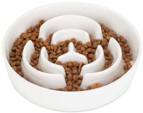 IDOGCHEW Antischlingnapf Hunde Keramik, Slow Feeder Hundenapf Ø 20.5cm, Futternapf Hund für mittelgroße und große Hunde, rutschfest, spülmaschinenfest, lebensmittelechtes Material (weiß)
