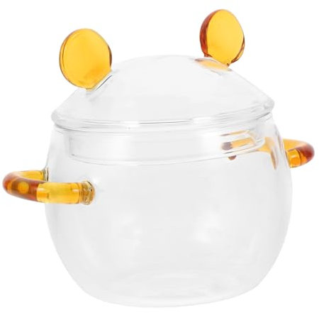 OKUMEYR Pentola in Borosilicato Per Zuppa E Cucinare 400 Ml Trasparente Con Manici Doppio E Coperchio Incluso
