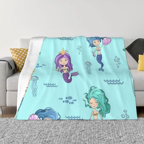 ZORIN Flanell-Fleece-Überwurfdecke, 101,6 x 76,2 cm, 3D-Druck, niedliche Meerjungfrau-Prinzessin, warme Decke für Schlafzimmer, Reisen, Camping