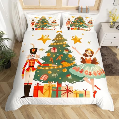 Homewish Kids Christmas Duvet Cover Single Cartoon Nutcracker Bedding Set, Christmas Nutcrackers Duvet Cover Set Girly Ballet Princess Bed Set Christmas Tree Decorations Quilt Cover