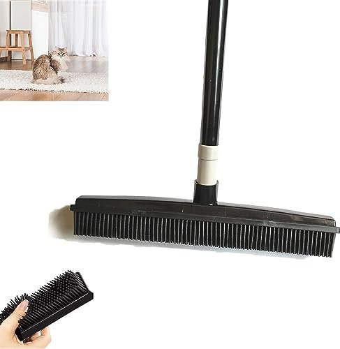 Indigo Hair Remover Broom Rubber Broom for Pet Hair Rubber Broom Pet Hair Remover Pet Hair Removal Broom Carpet Rake for Pet Hair Removal for Carpets Mats Couch (Black)