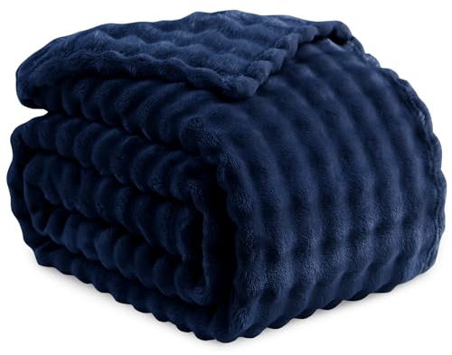 RUIKASI Bubble Decke Kuscheldecke Flauschig Dunkelblau - 150x200cm Sofadecke & Couchdecke aus Plüsch, Warme Fleece für Wohnzimmer Deko Blanket, Dicke Wohndecke
