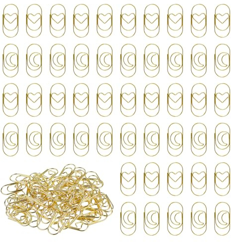 SYEYCW 150 Stück Büroklammern, Büroklammern Gold, Lesezeichen-Clips in Herz- und Mondform, Metall Büroklammern, Büroklammern Motiv, für Büro, Klassenzimmer, Aktenklammer, Dekorative Postkarten