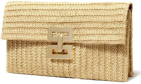 LUOFMISS Sac à main en paille pour femme, sac à main de créateur, sac à main de soirée, sac à bandoulière décontracté pour l'été, la plage, Kaki2 - Sans chaîne, 11.4 inches (L) x 1.2 inches (W) x 7.1