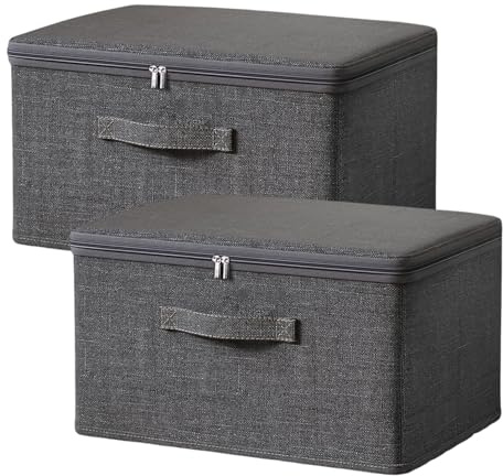 Boîtes de rangement Exquilnova 2 pièces avec couvercles, organiseur de rangement gris pour armoire, boîtes pliables en tissu avec poignées renforcées,salon, bureau (S 30 x 20 x 14 cm)