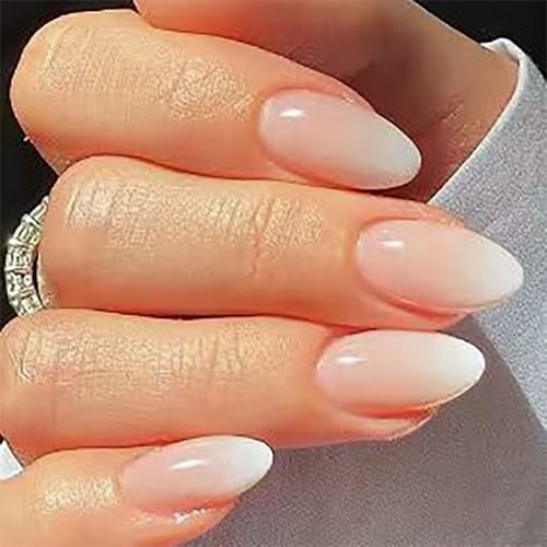 Oval Almond Nails Nude Pink Ombre Press On Tips Glossy High-Shine - Medium Coffin False Nails Natural French Fade Design Reusable Acrylic For Women Everyday Wedding Parties