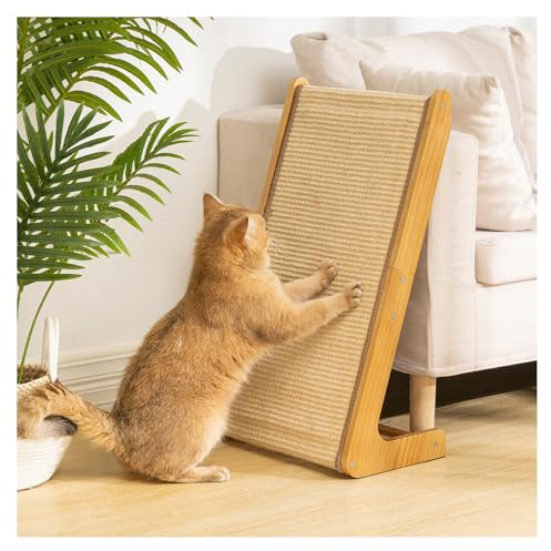 Avont Sisal Cat Scratcher, 25.6 Inch Vertical L Shape Scratching Board with 110° Angled Ramp, Natural Solid Wood with No Mess Scratch Pad for Indoor Cats -Large