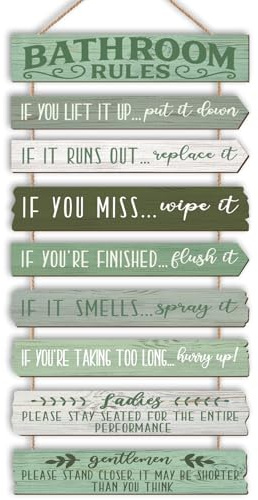 PEKCARGO Bathroom Wall Decor Funny Bathroom Signs Bathroom Rules Pictures Wall Art Decor Rustic Farmhouse Toilet Decor Wooden Sign (Green)