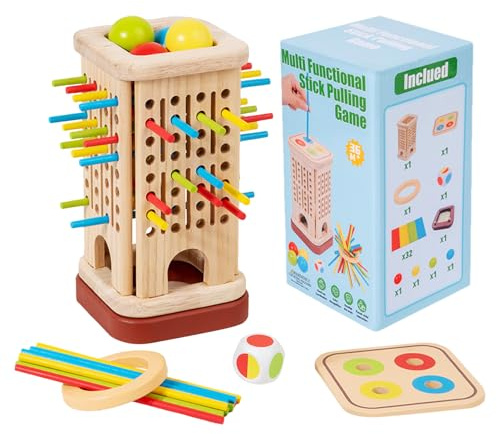 Yianyal Ensemble de Jeu de Planchettes en Bois | Jouet d'Équilibre à Empiler avec Bâtonnets en Bois | Entraînement À La Patience Habiletés Motrices Fines pour Filles Garçons De 2 À 6 Ans
