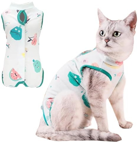 KEWUF Traje de Recuperación para Gatos, Leotardo Postoperatorio para Gatos, Traje Quirúrgico Postoperatorio para Gatos,para Heridas Abdominales o Afecciones de la Piel(Verde, L)