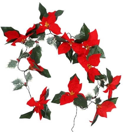 Alipis LED Lichterkette Weihnachtsstern mit Roten Blumen Solarbetriebene Weihnachtsdekoration für Innen Außen Festliche Beleuchtung und Stimmungsvolle Szenenbeleuchtung