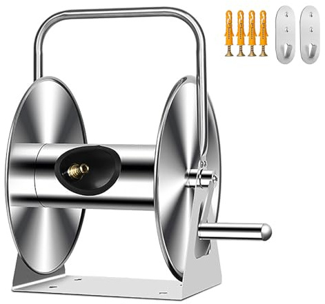 Carrello avvolgitubo da giardino in acciaio inox con guida per tubo integrata – soluzione portatile per irrigazione e lavaggio auto per una facile conservazione dei tubi dell'acqua